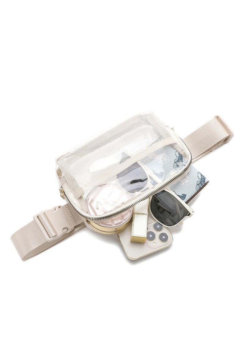 Transparent Fanny Pack with Adjustable Strap - Versatile Clear Belt Bag for Concerts, Hiking, and Running - Stylish Beige Crossbody Waist Pouch