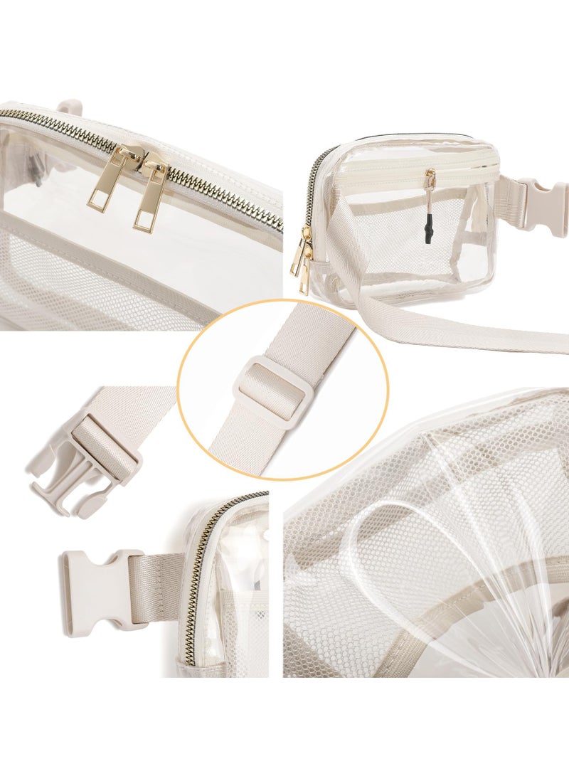 Transparent Fanny Pack with Adjustable Strap - Versatile Clear Belt Bag for Concerts, Hiking, and Running - Stylish Beige Crossbody Waist Pouch