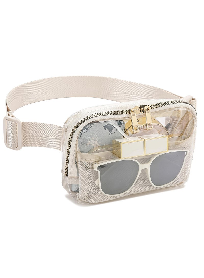 Transparent Fanny Pack with Adjustable Strap - Versatile Clear Belt Bag for Concerts, Hiking, and Running - Stylish Beige Crossbody Waist Pouch