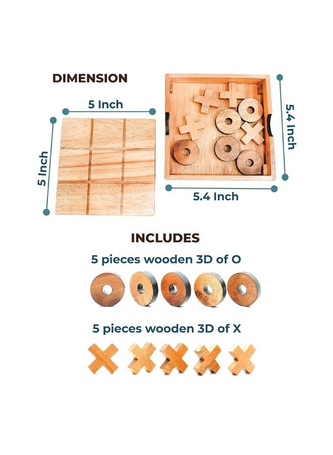 BSIRI Wooden Tic Tac Toe Game - Brain Teaser Puzzles for Adults and Unique Gifts for Kids, Coffee Table Decor Living Room Decor Modern Wood Decor, Classic Board Games for Family (5.5 Inch)