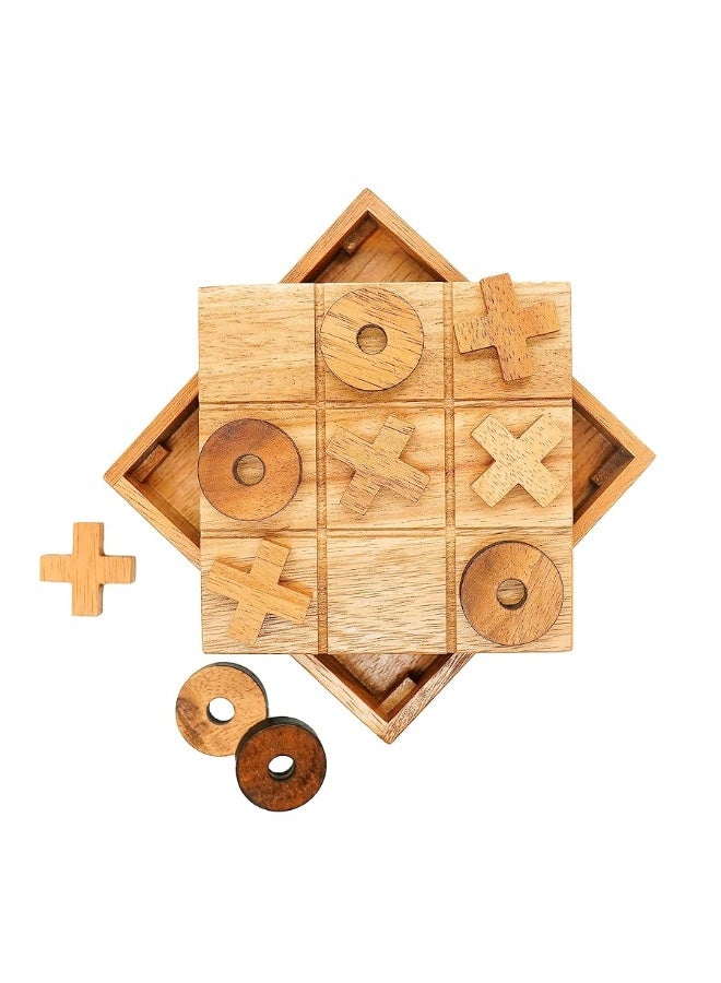 BSIRI Wooden Tic Tac Toe Game - Brain Teaser Puzzles for Adults and Unique Gifts for Kids, Coffee Table Decor Living Room Decor Modern Wood Decor, Classic Board Games for Family (5.5 Inch)