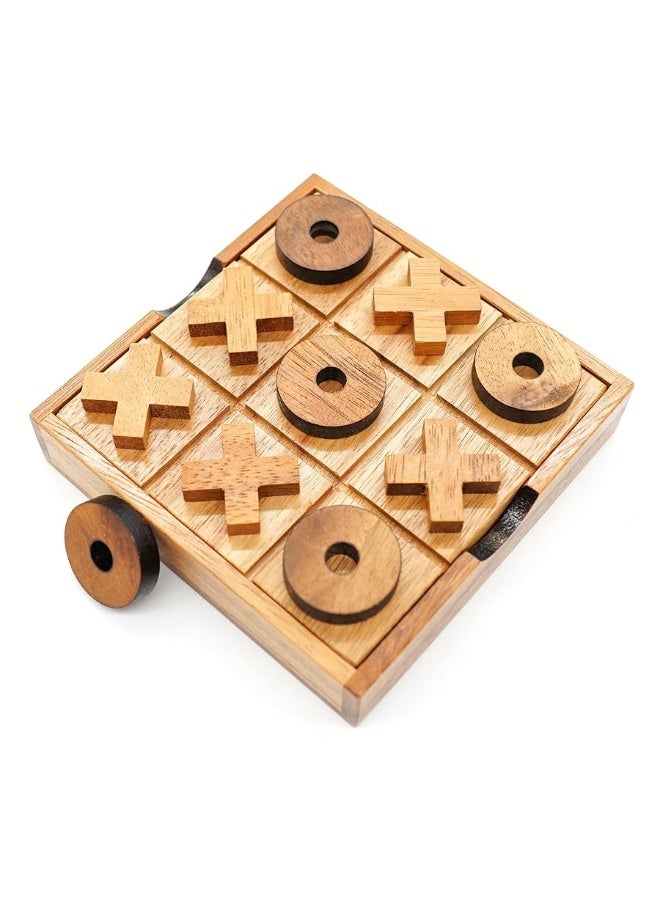 BSIRI Wooden Tic Tac Toe Game - Brain Teaser Puzzles for Adults and Unique Gifts for Kids, Coffee Table Decor Living Room Decor Modern Wood Decor, Classic Board Games for Family (5.5 Inch)