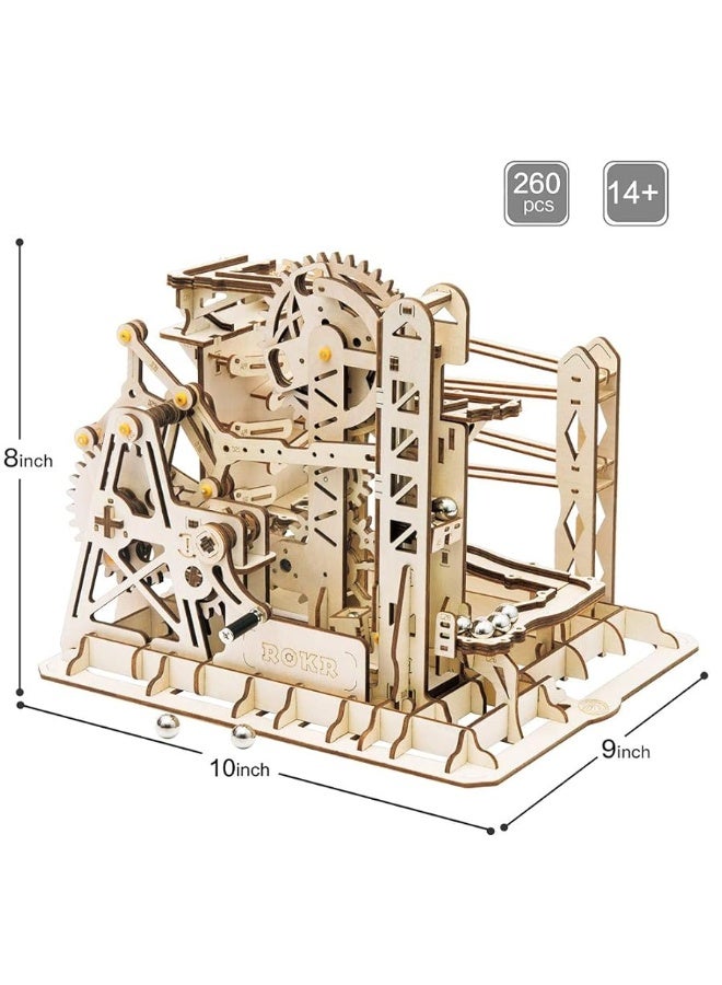 ROKR 3D Assembly Wooden Puzzle Brain Teaser Game Mechanical Gears Set Model Kit Marble Run Set Unique Craft Kits Christmas/Birthday/Valentine's Gift for Adults & Kids Age 14+(LG503-Lift Coaster)
