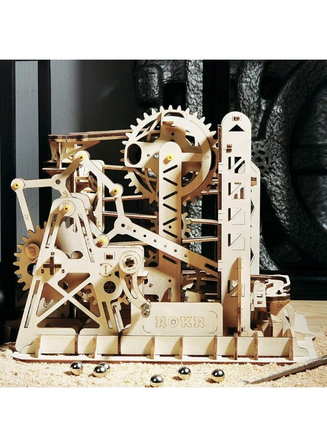 ROKR 3D Assembly Wooden Puzzle Brain Teaser Game Mechanical Gears Set Model Kit Marble Run Set Unique Craft Kits Christmas/Birthday/Valentine's Gift for Adults & Kids Age 14+(LG503-Lift Coaster)