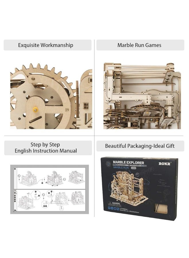 ROKR 3D Assembly Wooden Puzzle Brain Teaser Game Mechanical Gears Set Model Kit Marble Run Set Unique Craft Kits Christmas/Birthday/Valentine's Gift for Adults & Kids Age 14+(LG503-Lift Coaster)