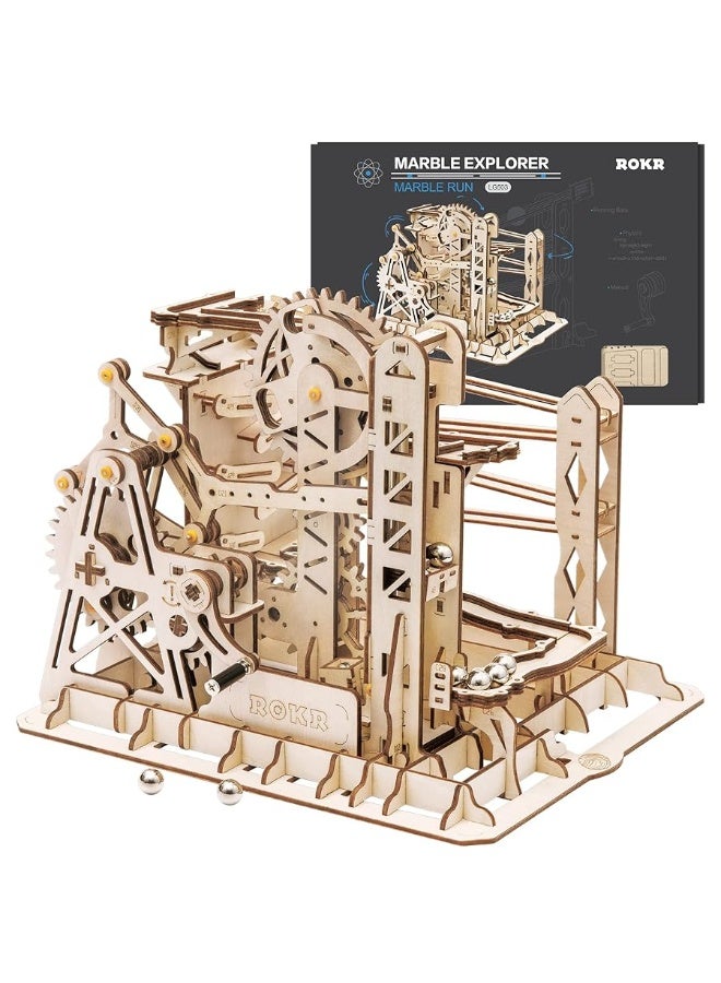 ROKR 3D Assembly Wooden Puzzle Brain Teaser Game Mechanical Gears Set Model Kit Marble Run Set Unique Craft Kits Christmas/Birthday/Valentine's Gift for Adults & Kids Age 14+(LG503-Lift Coaster)