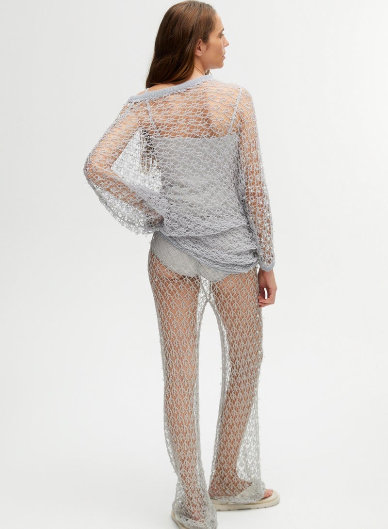 Glitter Thread Fishnet Trousers