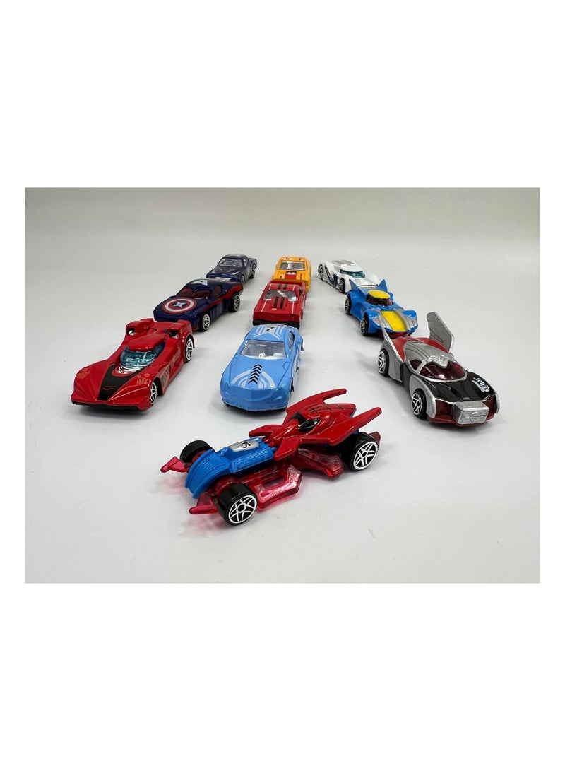 Superhero Toy Car Set – 10 Car Pack Super Hero Theme in 1 pakage Inspired by Avengers Collection, Captain Marvel Alloy Cars, Perfect Play Vehicles for Kids, Birthday Party Gifts & Home Deco