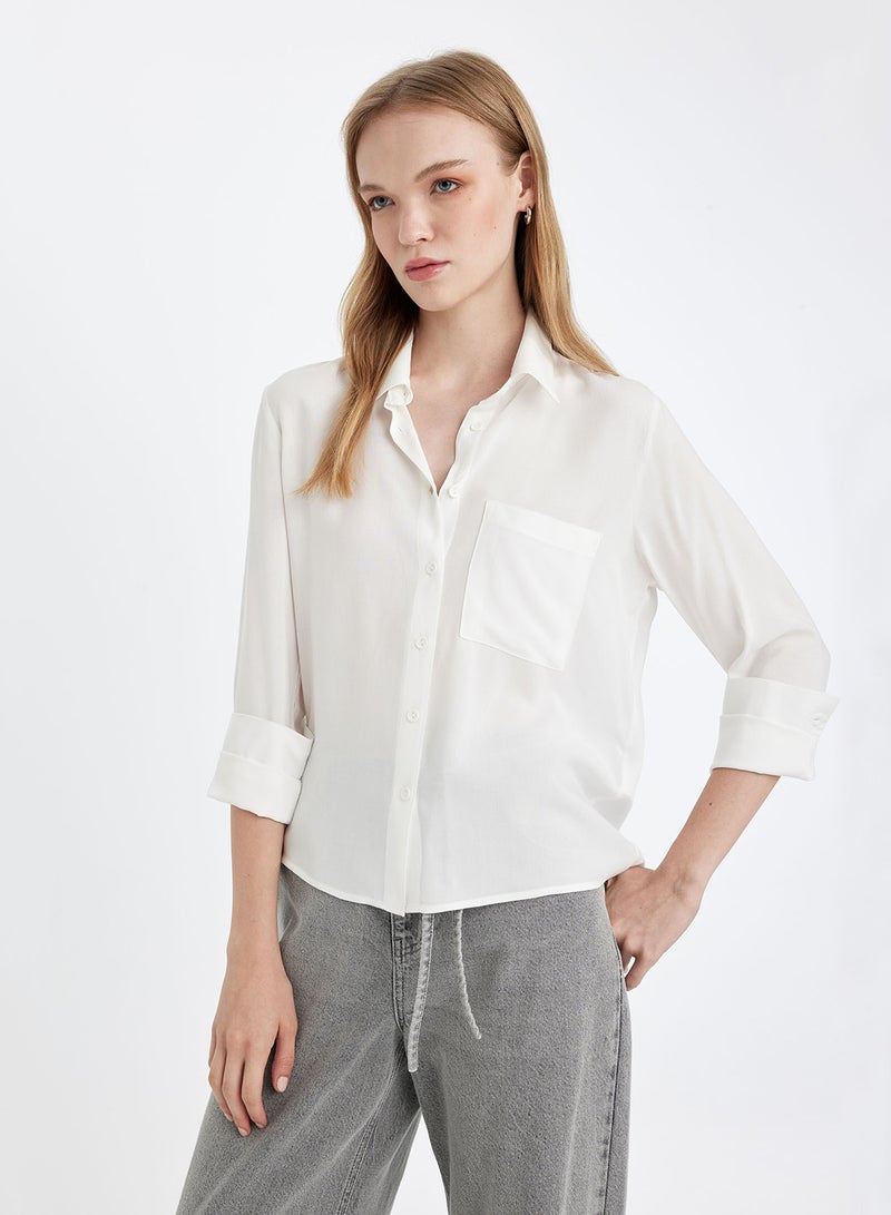 Regular Fit Shirt Collar Basic Plain Buttoned Long Sleeve Shirt