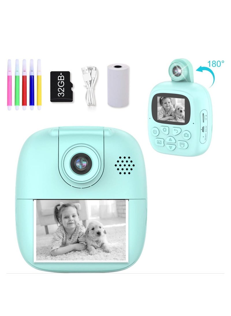 Digital Children's Camera Selfie Children's Camera For Children Boys Girls Digital Camera 1080P HD Video Camera Digital Kids Camera With 32GB Card 2.0 Inch ISP Print Instant Camera