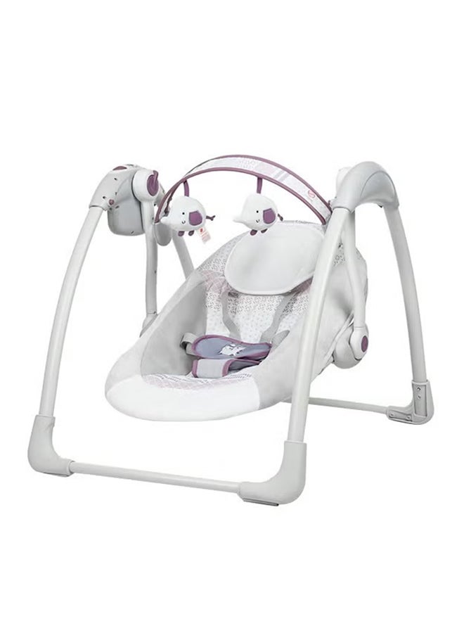 Baby Swing with Soothing Vibrations and 5-Speed Settings, Portable Compact Design with Soft Plush Seat, Safety Harness, and Detachable Toy Bar - Perfect for Soothing Infants - Grey