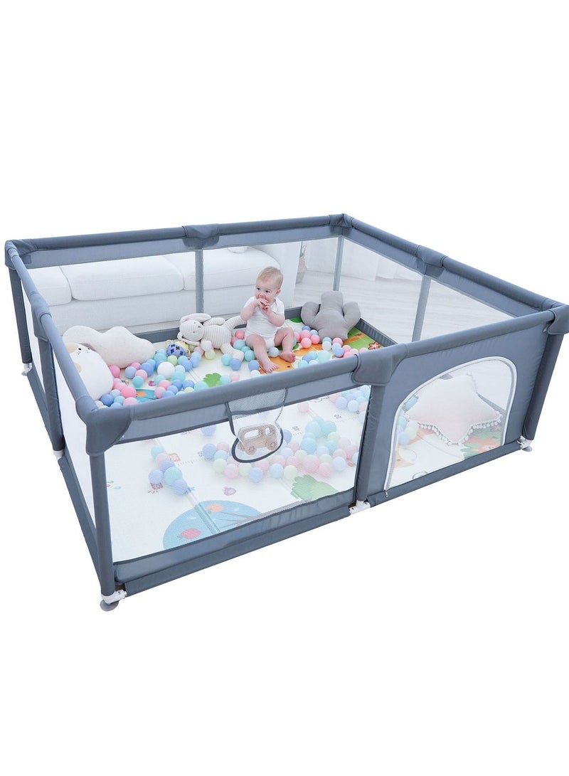 Baby Playpen, 150 x 180 x 68cm Large Playard, Anti-Collision Foam, Breathable Mesh, No Pad Included