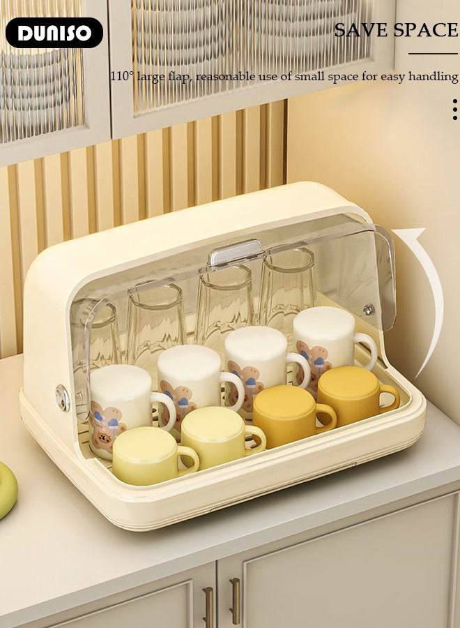 Baby Bottle Drying Rack, Vertical Baby Bottle Storage with Anti-dust Cover, Tableware Drying Rack with Pull-Out Drain Board, Portable Kitchen Cabinet Organizer with Haft, Cup Storage Box for Home Kitchen