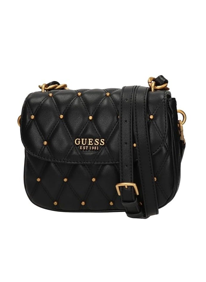 GUESS Womens Triana Flap Shoulder Bag Shoulder Bag,QS855319,22 x 9 x 17 cm; 800 g,Black