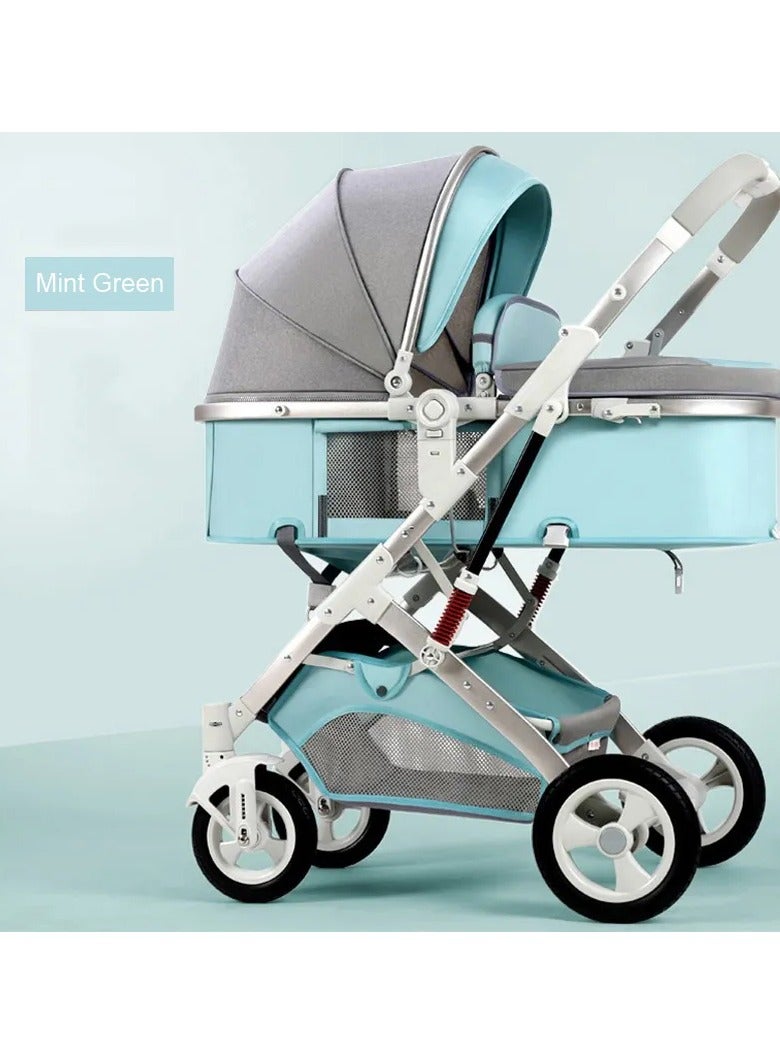 Baby Stroller with Canopy, Baby Bassinet Stroller, Infant Stroller with Reversible Seat with Rubber Wheel and Good Shock absorption