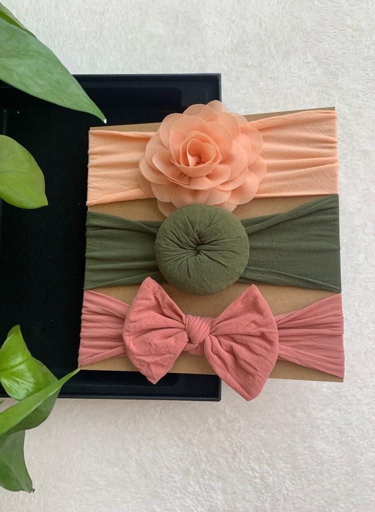 The Girl Cap Elastic Baby Headband Stretchable Nylon Assorted Hairbands for Baby Orange, Green, Peach