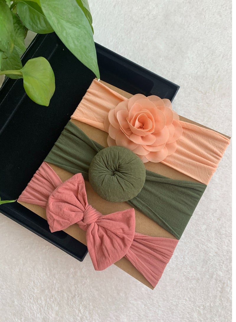 The Girl Cap Elastic Baby Headband Stretchable Nylon Assorted Hairbands for Baby Orange, Green, Peach