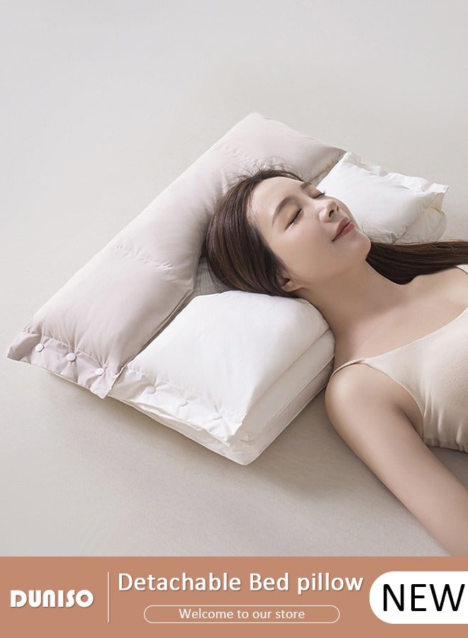Double Layer Neck Support Pillow, Detachable 3-in-1 Neck Pillow for Shoulder and Neck Pain Relief, Ergonomic Cervical Contour Anti Snore Pillows for Front Back Side Sleepers
