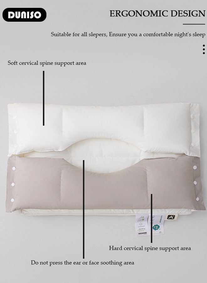 Double Layer Neck Support Pillow, Detachable 3-in-1 Neck Pillow for Shoulder and Neck Pain Relief, Ergonomic Cervical Contour Anti Snore Pillows for Front Back Side Sleepers