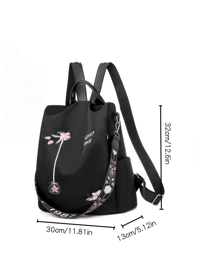 Women's Anti-theft Backpack, Ladies Large Capacity Nylon School Bag Back Bag Book Bag Shoulder Bag, Girls and College Students Waterproof Handbag Side Bag Sling Bag for Campus Shopping