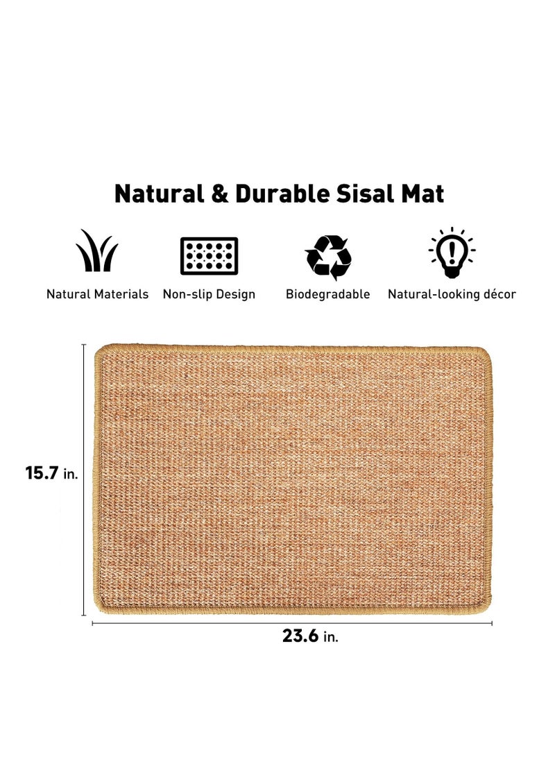 Natural Sisal Cat Scratch Mats 23.6 X 15.7 Inch Horizontal Cat Floor Scratching Pad Rug, Protect Carpets and Sofas