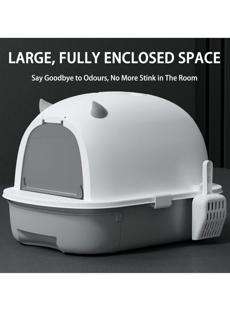 Cat Litter Box Odour Proof Fully Enclosed Oversized Cat Litter Box Folding Splash Proof Cat Litter Box Grey