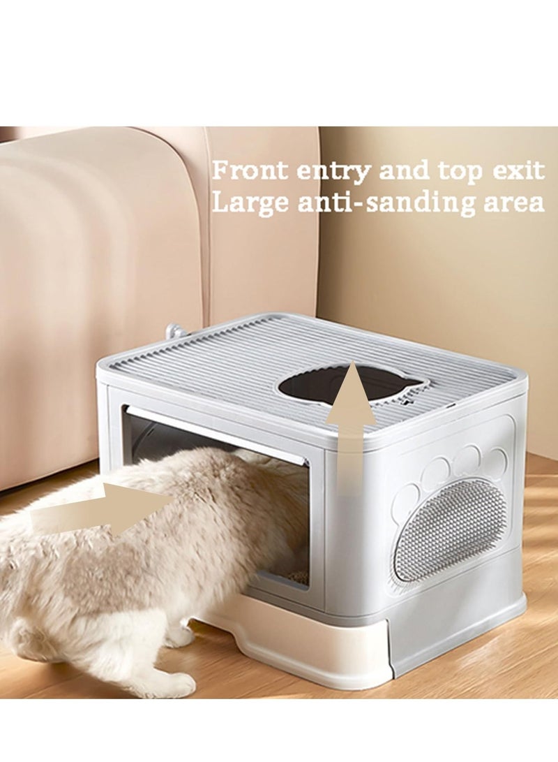 Cat Litter Box with Lid, Enclosed Cat Potty, Top Entry Anti-Splashing Cat Toilet, Easy to Clean Including Cat Litter Scoop and 2-1 Cleaning Brush