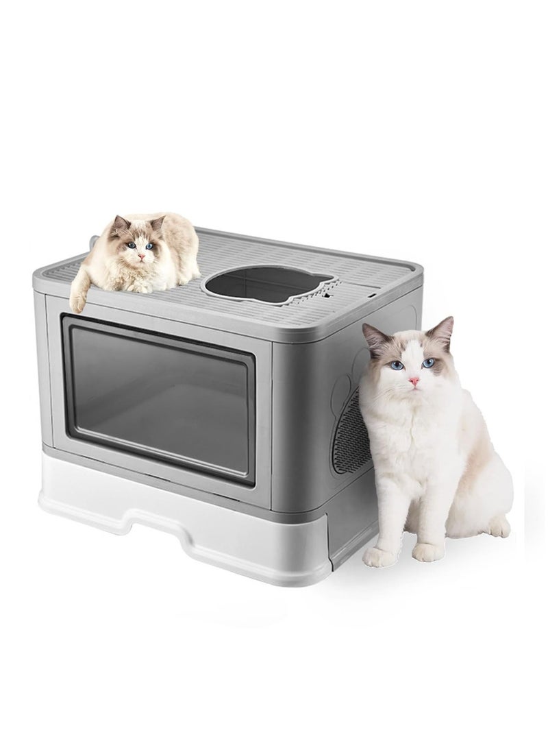 Cat Litter Box with Lid, Enclosed Cat Potty, Top Entry Anti-Splashing Cat Toilet, Easy to Clean Including Cat Litter Scoop and 2-1 Cleaning Brush