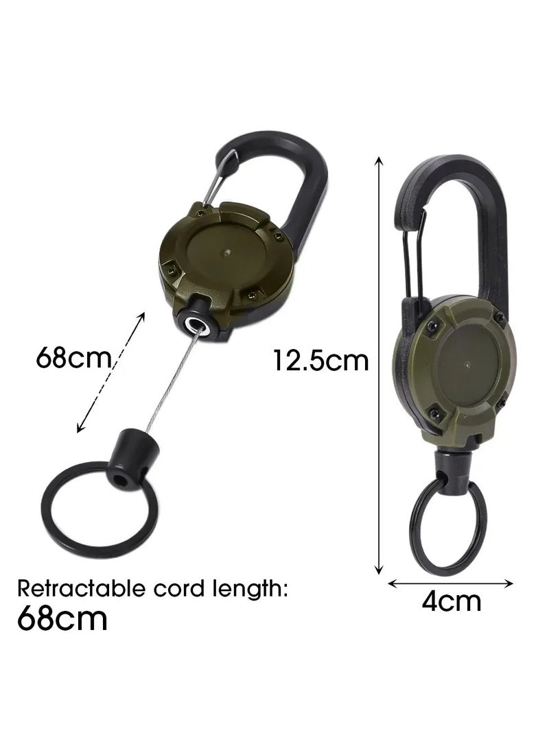 Carabiner keychain Retractable Heavy Duty Pull Reel Carabiner Strong Steel Wire Rope Gear Mechanism Aluminum Snap Lock Outdoor Sporty Keychain Tool