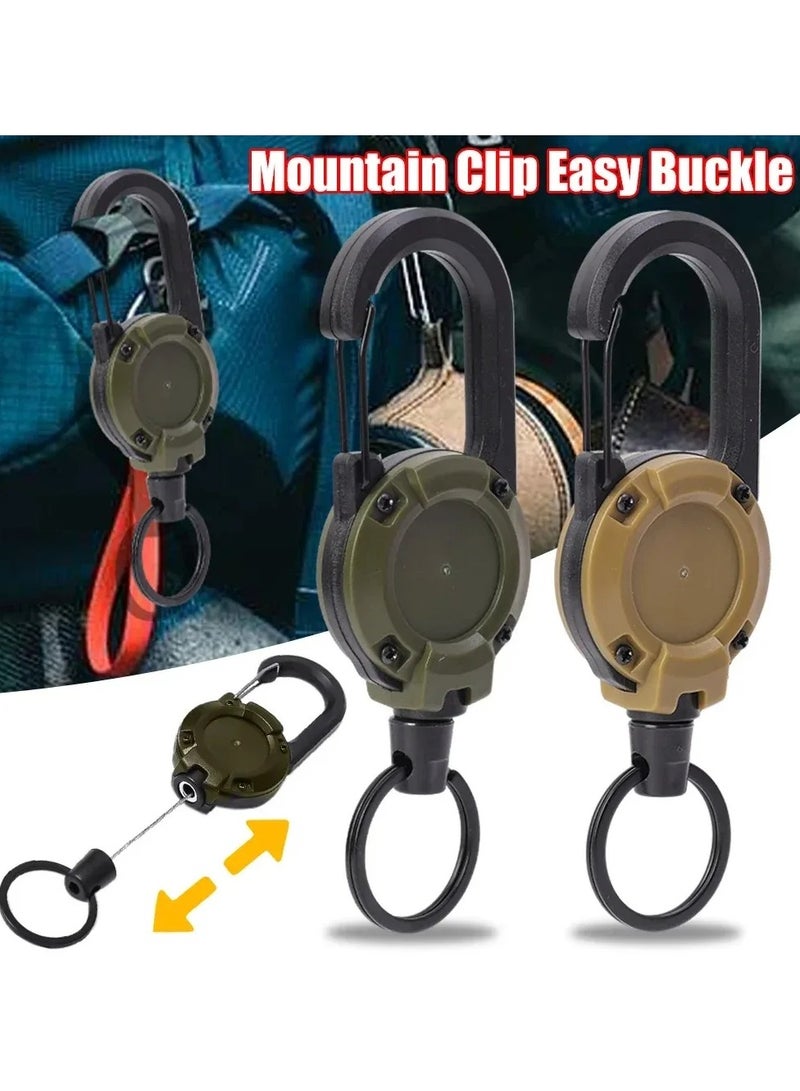 Carabiner keychain Retractable Heavy Duty Pull Reel Carabiner Strong Steel Wire Rope Gear Mechanism Aluminum Snap Lock Outdoor Sporty Keychain Tool