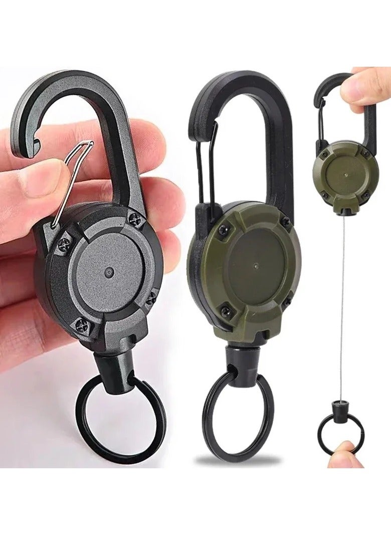 Carabiner keychain Retractable Heavy Duty Pull Reel Carabiner Strong Steel Wire Rope Gear Mechanism Aluminum Snap Lock Outdoor Sporty Keychain Tool