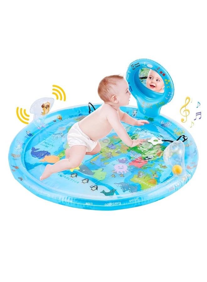 4-in-1 Tummy Time Water Play Mat with Baby Mirror & Teethers and Rattles, Large Infant Newborn Toys, Suitable for 3 6 9 12 Month Baby Girl or Boy Development