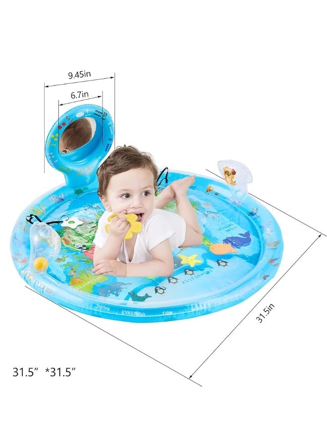 4-in-1 Tummy Time Water Play Mat with Baby Mirror & Teethers and Rattles, Large Infant Newborn Toys, Suitable for 3 6 9 12 Month Baby Girl or Boy Development