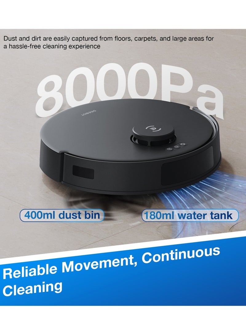 【Upgrade N10】8000Pa N20 Pro Robotic Vacuum Cleaner, 2 In 1 Vaccum and Mop Robot Cleaner, Anti-Hair Tangle, Deep Sweeping and Mopping, 6400mAh Battery,APP Control 400 ml 45 W Deebot N20 PRO Black