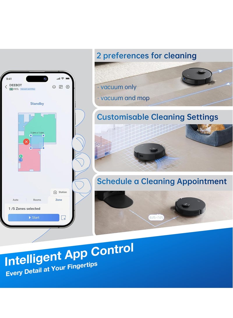 【Upgrade N10】8000Pa N20 Pro Robotic Vacuum Cleaner, 2 In 1 Vaccum and Mop Robot Cleaner, Anti-Hair Tangle, Deep Sweeping and Mopping, 6400mAh Battery,APP Control 400 ml 45 W Deebot N20 PRO Black
