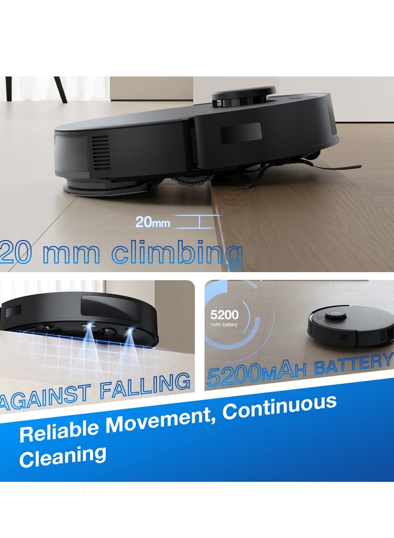 【Upgrade N10】8000Pa N20 Pro Robotic Vacuum Cleaner, 2 In 1 Vaccum and Mop Robot Cleaner, Anti-Hair Tangle, Deep Sweeping and Mopping, 6400mAh Battery,APP Control 400 ml 45 W Deebot N20 PRO Black