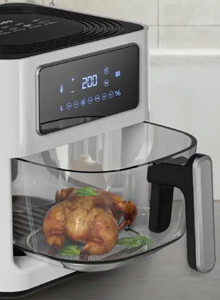 1000W Glass Pot Air Fryer with 5 Litres Capacity, Touch Panel and 7 Preset Options, Porodo PD-LFGPAF5L-WH - White