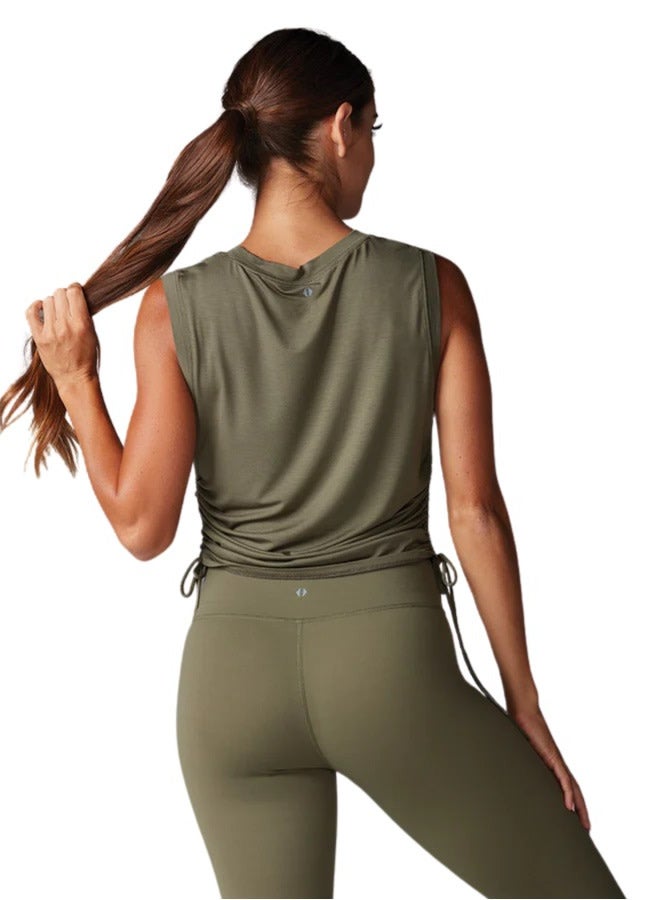 CROP SIDE TIE TANK OLIVE LARGE