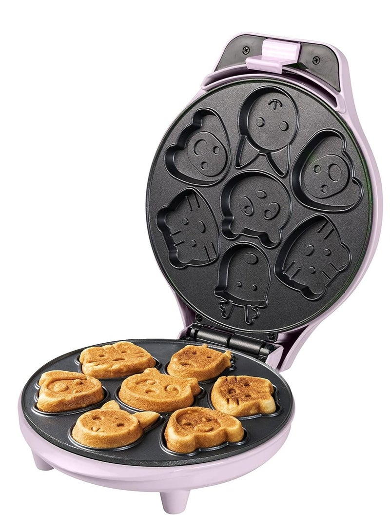 Waffle Iron for Mini Cakes, 700W Cake Maker with Animal Motifs, Pink