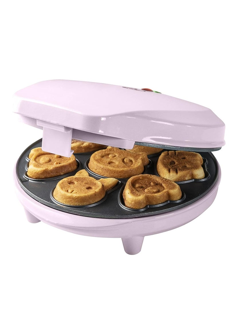 Waffle Iron for Mini Cakes, 700W Cake Maker with Animal Motifs, Pink