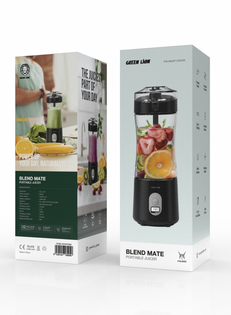 Blend Mate Portable Juicer 380ml Capacity / Self Cleaning / BPA Free / Portable Design / 6-Blades Powerful / Type-C Charging / High Battery Capacity / Strong Power / PCTG Food Grade - Black