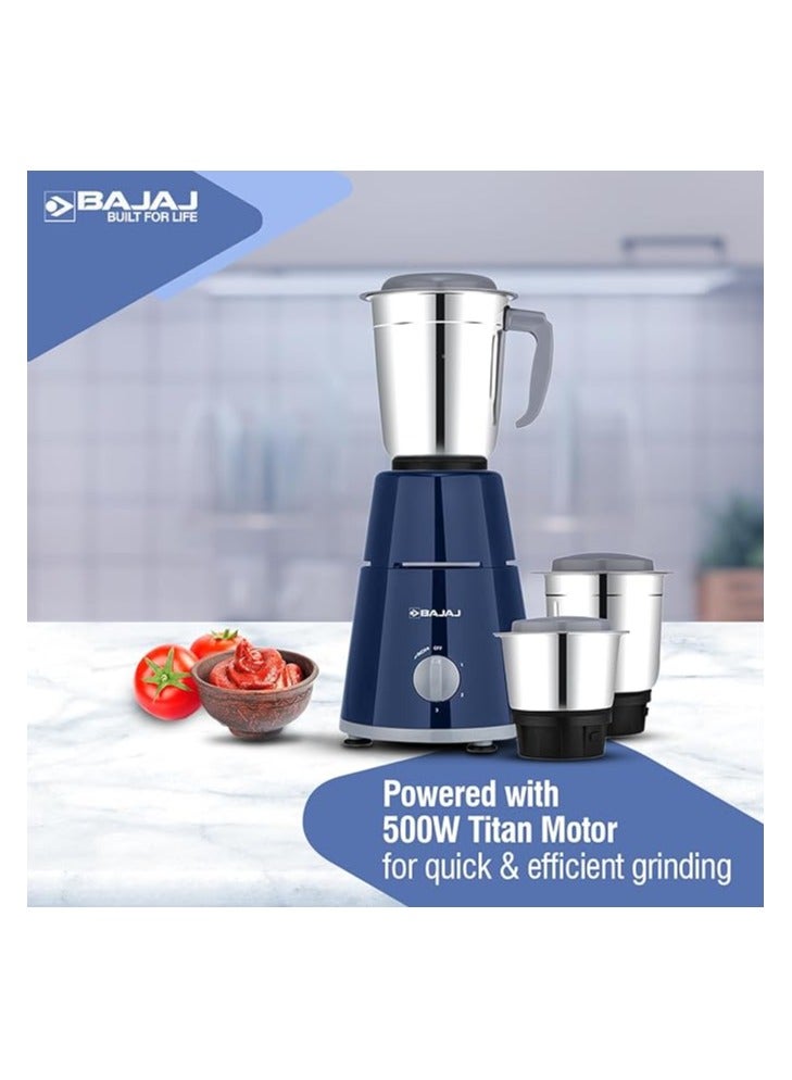 Mixer Grinder With Titan Motor, 3 Stainless Steel Jars, 2-in-1 Blade for Dry & Wet Grinding | Ideal for Grinding Spices, Chutneys, Smoothies, Batters, Chopping, Grating, Mincing 2.4 L 500 W GX 1 Blue