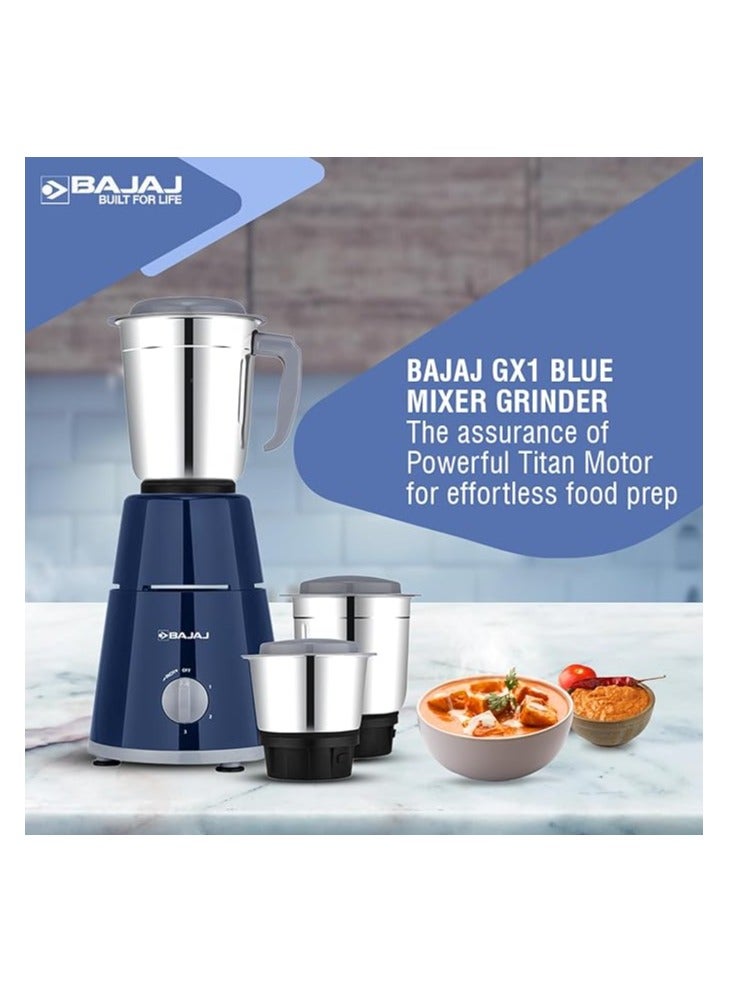 Mixer Grinder With Titan Motor, 3 Stainless Steel Jars, 2-in-1 Blade for Dry & Wet Grinding | Ideal for Grinding Spices, Chutneys, Smoothies, Batters, Chopping, Grating, Mincing 2.4 L 500 W GX 1 Blue