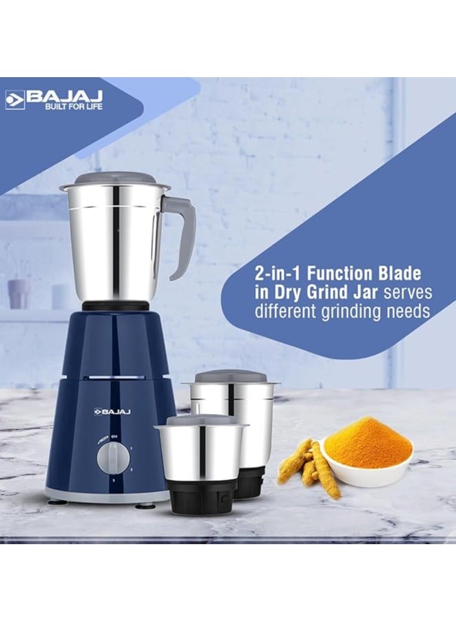 Mixer Grinder With Titan Motor, 3 Stainless Steel Jars, 2-in-1 Blade for Dry & Wet Grinding | Ideal for Grinding Spices, Chutneys, Smoothies, Batters, Chopping, Grating, Mincing 2.4 L 500 W GX 1 Blue