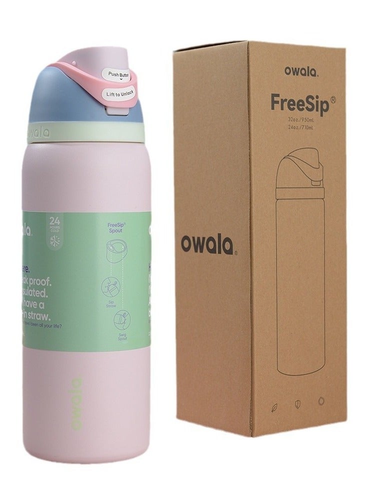 Owala FreeSip Insulated Stainless Steel Water Bottle with Straw for Sports and Travel, BPA-Free, 32-Ounce, pink