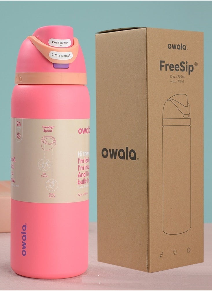 Owala cup FreeSip Insulated Stainless Steel Water Bottle with Straw for Sports and Travel, BPA-Free, 24-Ounce, Pink