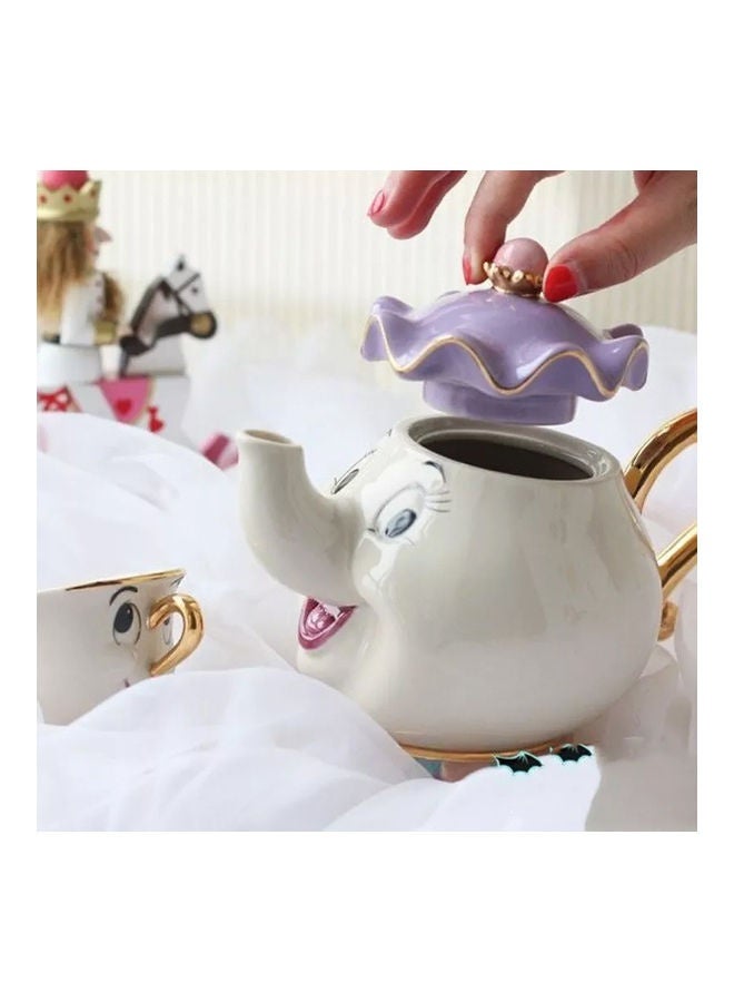 2-Piece Mrs. Potts Chip Tea Pot And Cup Set White/Purple/Gold Tea Pot(500), Cup(55)ml