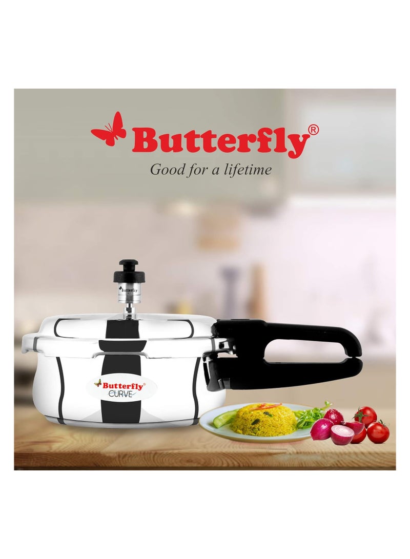 Butterfly curve 2 ltr pressure cooker, 2 litres, silver