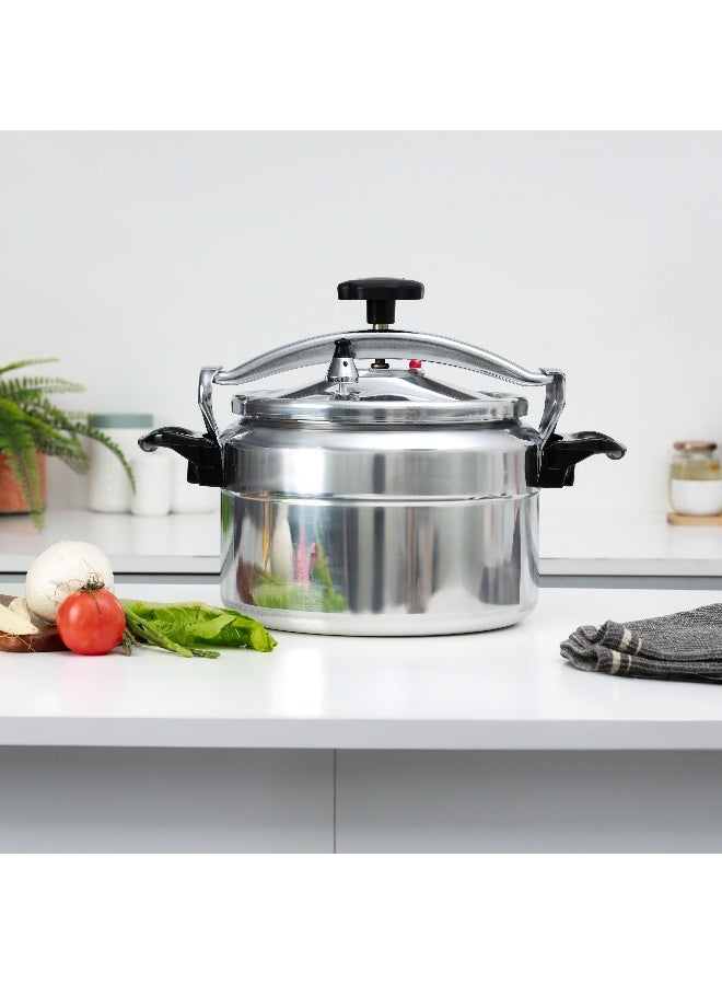 9 Liter Aluminum Pressure Cooker Equipped With Multi Safety Device And Unique Pressure Indicator Durable Aluminum Alloy Construction With Firm Handles Silver