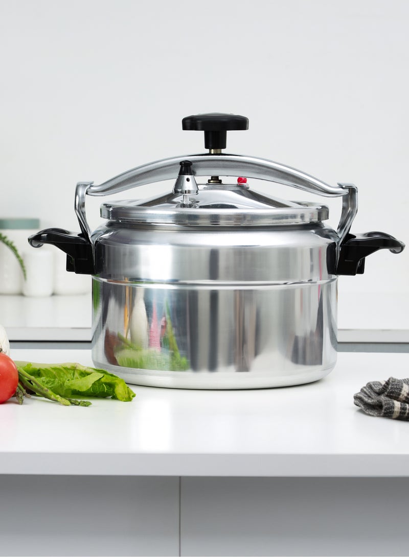 11 Liter Aluminum Pressure Cooker Equipped With Multi Safety Device And Unique Pressure Indicator Durable Aluminum Alloy Construction With Firm Handles Silver